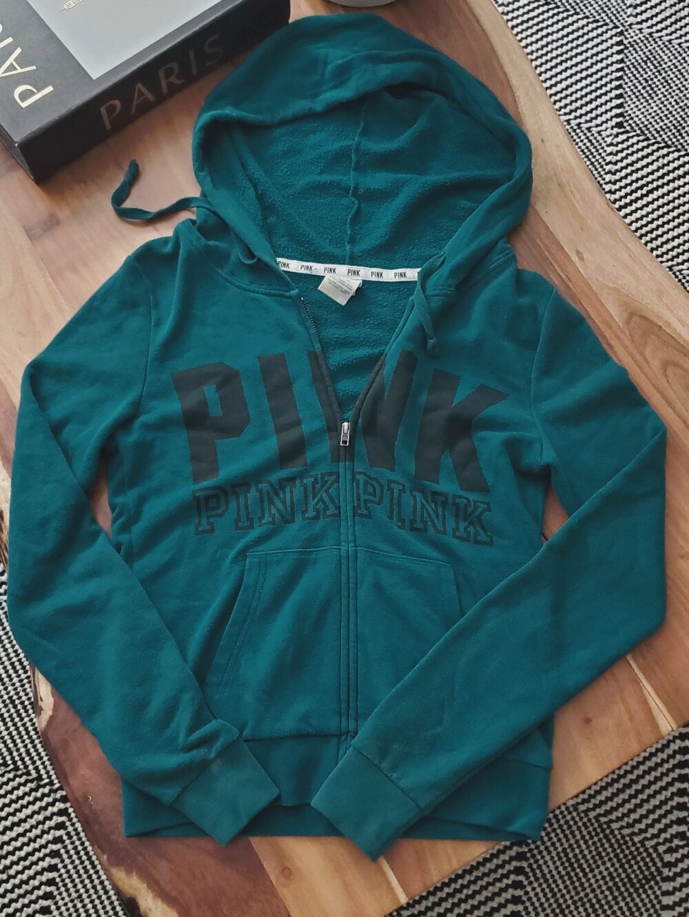 PINK Victoria's Secret "14 Vintage Teal Terry Zip Hoodie